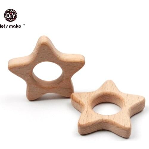 Lets Make 50pcs Baby Wooden Teether Star Natural Wooden Teething Rattle Montessori Inspired Nursing Pendant Toys