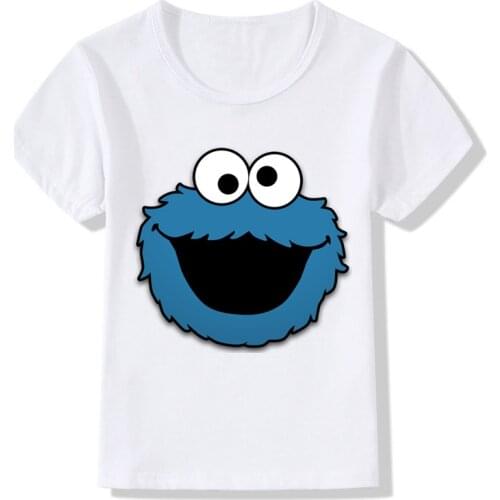 2-14 Years Children Sesame Street COOKIE MONSTER Print Funny T shirt Baby Girls Cartoon Summer Tops Kids Casual Clothes