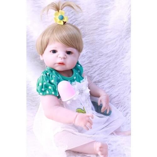 DollMai full silicone reborn baby dolls girl body blonde hair wig fake baby reborn silicone dolls child gift bebe doll bonecas