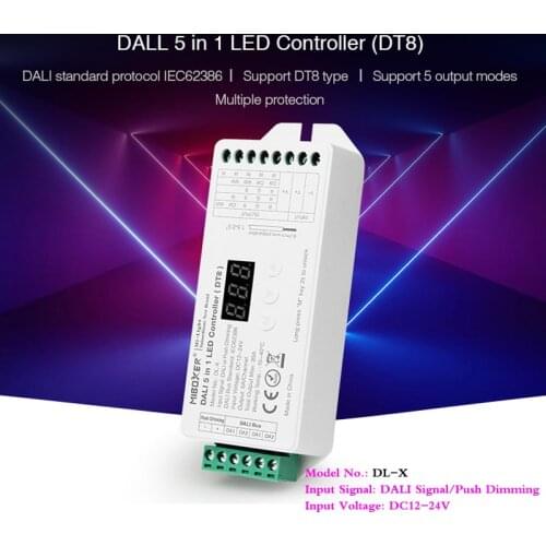 DT8 DALI 5 IN 1 LED Strip Controller Digital display dimmer single color/RGB/RGBW/RGB+CCT output mode 12~24V Compatible DL-POW1