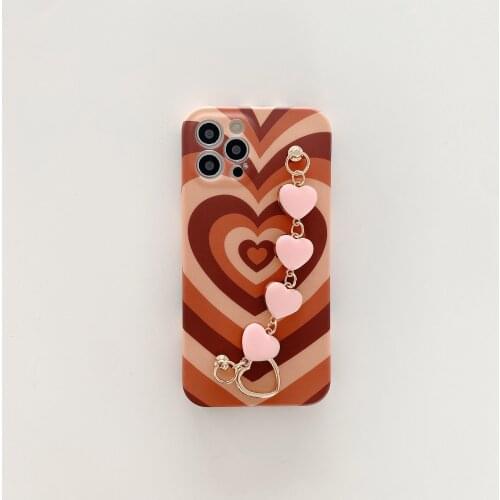 Brown Heart Little Heart Wrist Chain Case for iPhone 12 Pro Max Back Phone Cover for 12 Mini 11 Pro Max X XS XR 8 7 Plus SE 2020