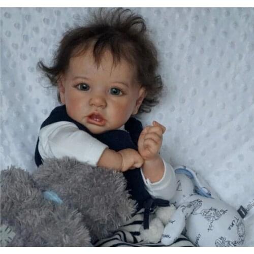 22 Inch Full Silicone Toy Cute Lifelike Boneca Reborn Baby Nice Eye Doll Soft Real Touch For Kid Gift Crooked Mouth Kid Playmate
