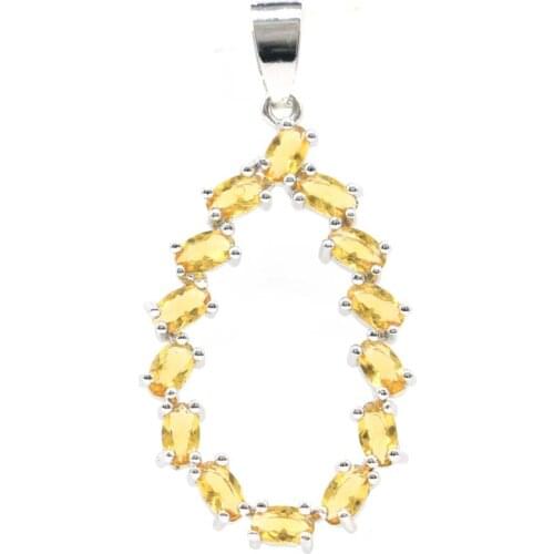 44x20mm SheCrown 2.9g Created Golden Citrine Pink Kunzite For Women Bride Wedding Wholesale 925 Sterlings Silver Pendant