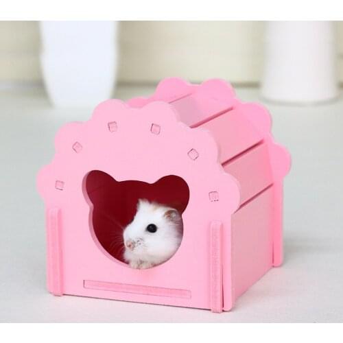 Cute Wood Hamster House Golden Bear Guinea Pigs Seesaw Timber Cottages Sleeping Nests Cage Decoration Small Pets Hides Cabin