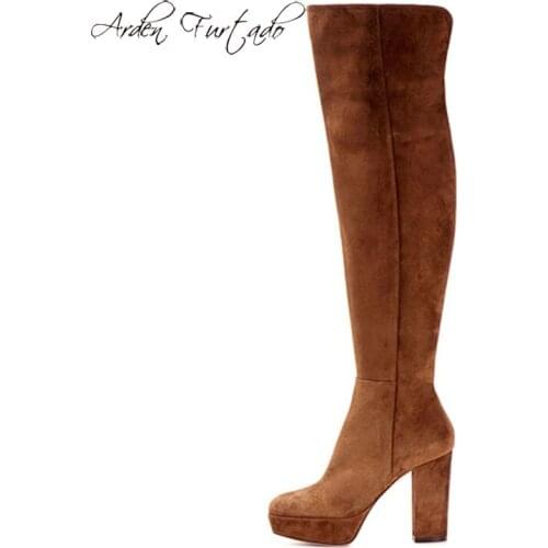 Arden Furtado Fashion Womens Shoes Winter round Toe Chunky Heels Zipper Ladies platform Boots over the knee thigh high boots