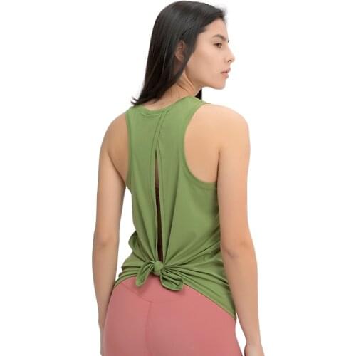 Buttery Soft Exercise Yoga Tank Top Back Split Sleeveless Gym Fitness Sports T Shirts Tie-up Running Workout Tops For Women