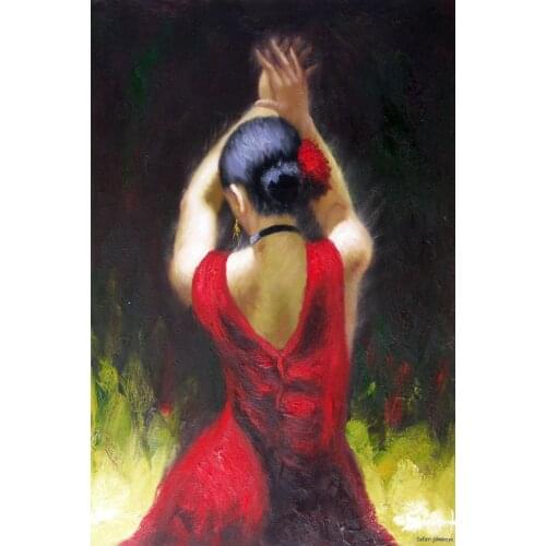 Wall art canvas spanish flamingo dance Handmade oil painting for bedroom decor high quality
