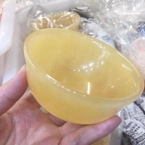 Natural Gemstone Yellow jade ash tray Bowl Shape Crystal Rough Stone Healing Gemstone