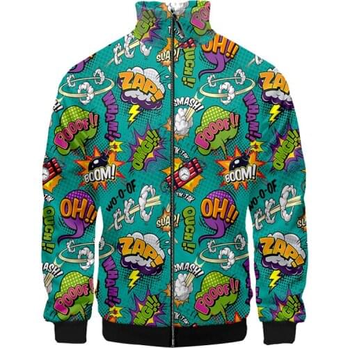 New 3d-printed Stand Up Collar Jacket Comic Graffiti Pattern Streetwear Funny And Novelty Suitable Oversized For Men/women IFPD