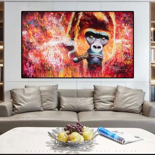 Monkey Smoking a Cigar Graffiti Art Canvas Paintings on the Wall Art Posters And Prints Animals Street Art Pictures Home Decor