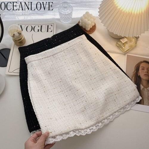 OCEANLOVE A-line Mujer Faldas Korean Fashion Vintage Lace Patchwork Autumn Women Skirts High Waist Sweet 2021 Jupe Femme