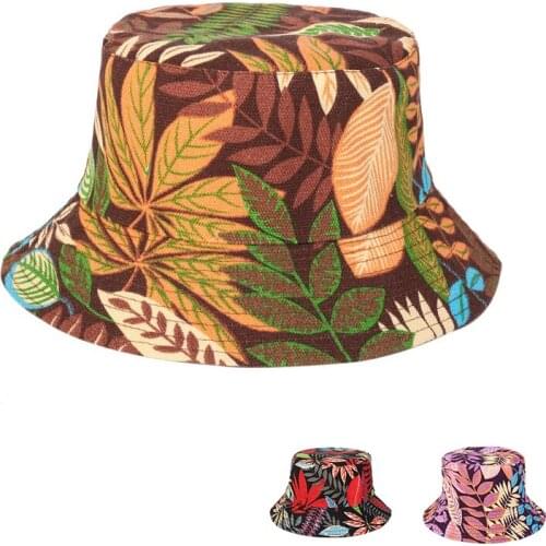 Men Leaves printing Fisherman Hat Women Double-side Wearing Bucket Hat Unisex Outing Cotton Breathable Foldable Sun Hat