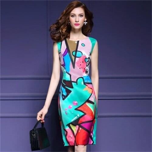Dress Women Summer New sleeveless fashion graffiti print dress women Increase size 3XL