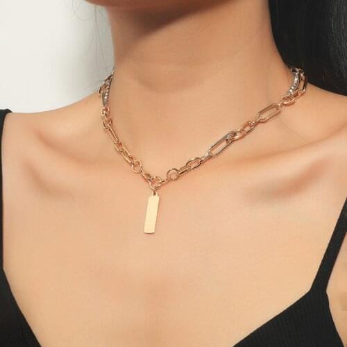 Simple Double Layers Rectangle Tag Choker Necklace For Women Stainless Steel Chain Necklace High Quality Party Jewelry Gifts