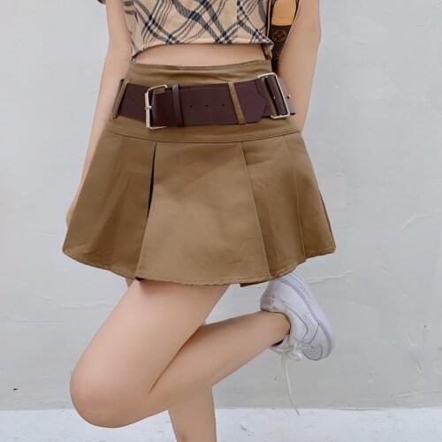 Retro Belt Mini Skirt Women A-Line Pleated Skirt High Waist JK Short Skirts Female Plus Size Sexy Summer Girl Student Saia Mujer