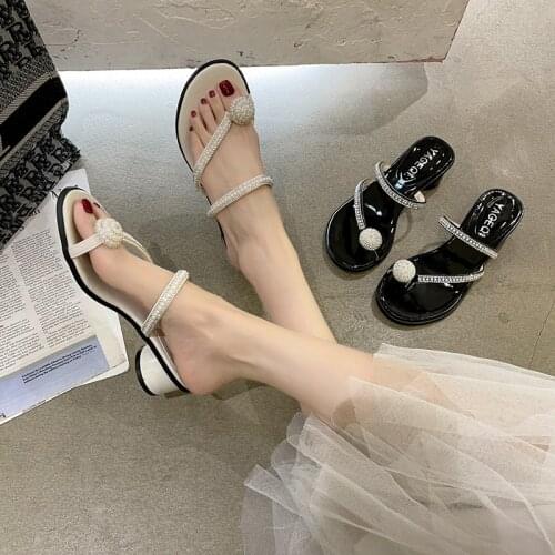 Sandals women 2021 new summer ladies rhinestone mid-heel thick-heel Roman sandals and slippers