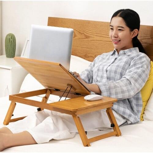 Foldable Desk Bamboo Multifunctional Study Writing Table Height Adjustable Laptop Stand for Bedroom JS22