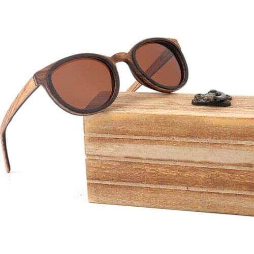 Round Wood Sunglasses 2021 Women Men Polarized Zebra Wood Combined Ebony New Design Shades Vintage Sun Glasses HS003