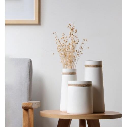 Modern Minimalist Vase White Ceramic Bedroom Decoration Vase With Hemp Rope Dried Flower Core Crafts Home Table Decoration