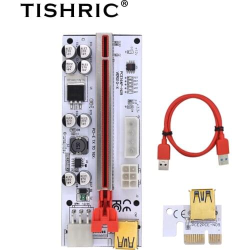 TISHRIC Riser 010 010x Plus PCI-E PCIE PCI E Express Card GPU 1X to X16 USB 6pin SATA Adapter Cable Mining Riser For Video Card