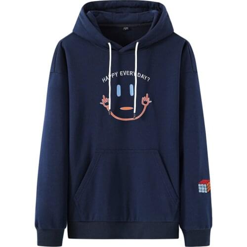 Hip Hop Hoodies Couple Autumn Harajuku Casual Sweatshirts Male Korean Fashions Cotton Oversized Smiley Embroidered Blue Hoodies