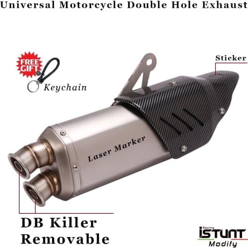 51mm Universal Motorcycle Double Hole Exhaust Muffler Escape Moto Exhaust Motocross Scooter Exhaust Muffler DB Killer Removable
