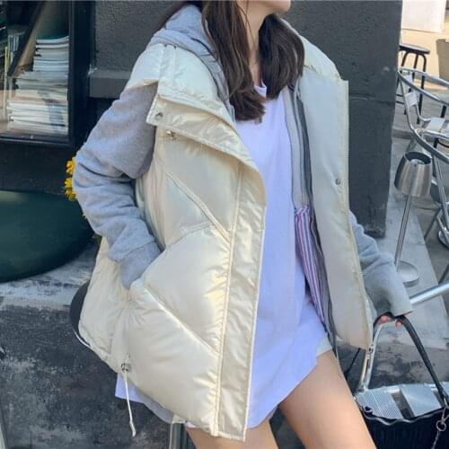 Spring Autumn And Winter New Lightweight Down Cotton Vest Womens Short Loose And Versatile Waistcoat Jacket Drawstring Top M171