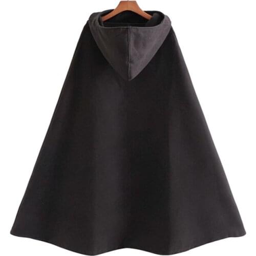 Nice Vintage Woman Black Loose Hooded Woolen Cloak Coat New Vogue Ladies Soft Thick Jackets Girls Casual Cosplay Outerwear