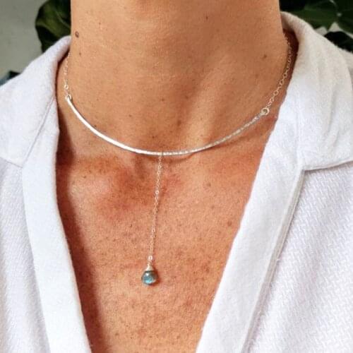 925 Silver Moonstone Necklace Handmade Gold Filled Choker Bar Pendant Boho Hammered Collier Femme Kolye Collares Women Jewelry