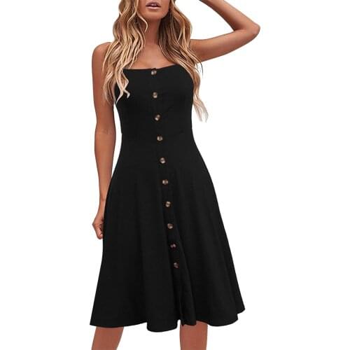 Boho style dress Womens Casual Beach Summer Dress Solid A-line silhouette sleeveless backless pure black/burgundy dresses 2021