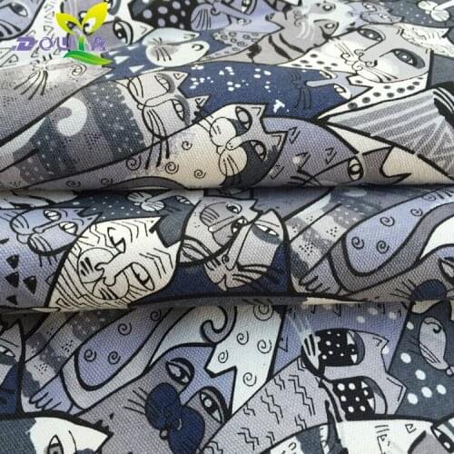 1 yards / 12 gray cat graffiti printed cotton canvas fabric cloth curtain cloth sofa pillow pack dIY