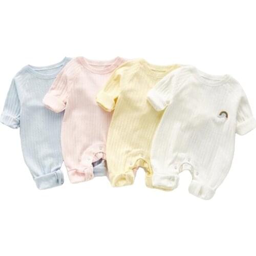 2021 Fashion Spring Newborn Baby Clothes Infant Baby Boys Girls Rainbow Romper Long Sleeve Baby Suit