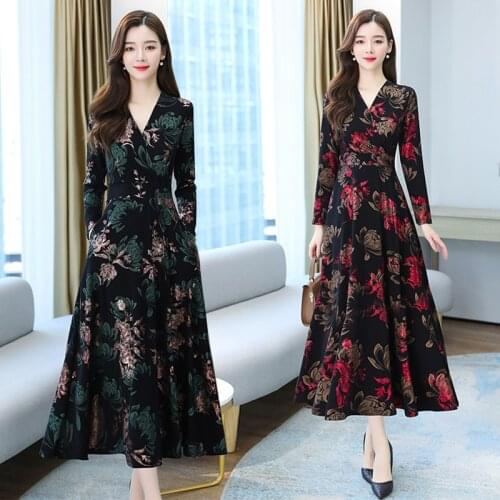 2021 Vintage Plus Velvet Warm Midi Dress Autumn Winter 4XL Plus Size Thicken Dress Elegant Women Bodycon Party Chic Maxi Vestido