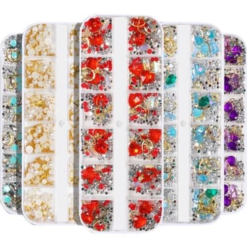 4Boxes 12 Grids Nail Rhinestones Nail Gems Nail Diamonds Nail Art Studs Nail Crystals Nail Sequins for Nails Kit