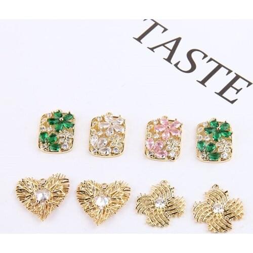 6pcs New Design hot-sales copper-plated 18k Real Gold high-grade Zircon Hollow Flower Earings For Women Diy Jewelry Accessories