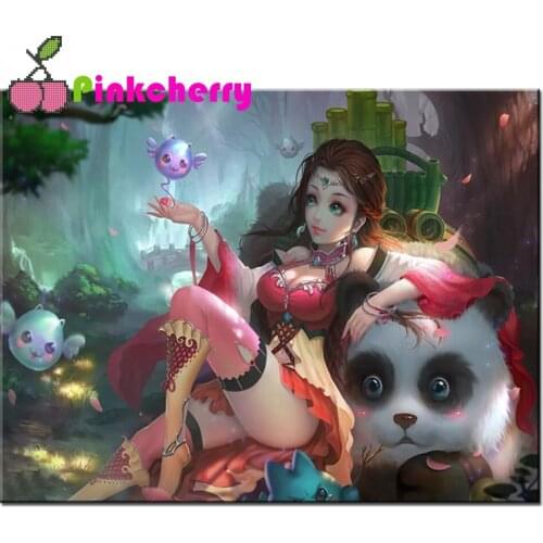 Cartoon Anime Girl And Panda Diamond Painting 5d Diamond Embroidery Mosaic Rhinestones Home Decor Needlework Cross Stitch k880
