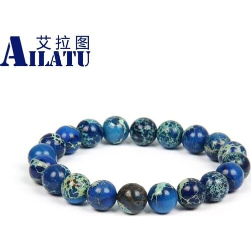 Ailatu New Simple 10mm Natural Sea Sediment Imperial Stone Beads Bracelets Top Quality
