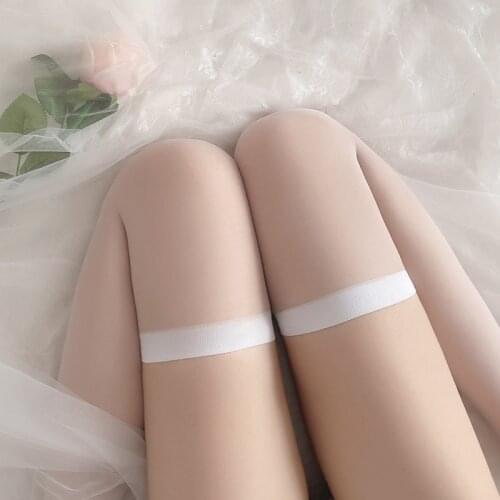 Lolita Anime Cosplay Hosiery Sexy Thin Transparent Knee High Socks 10D Silk Thigh High Stockings For Garters Belt