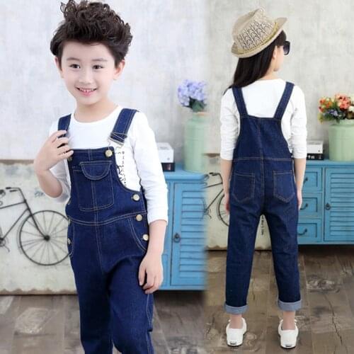 Kids Denim Overalls for Teenagers Boys 8 Years Spring Denim Dungarees Girls Pocket Jumpsuit Children Boys Pants Childrens Jeans
