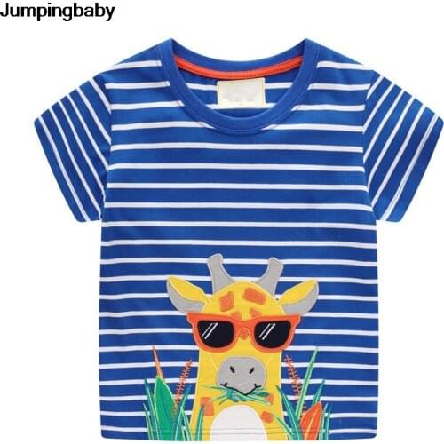 2021 Boys T-shirt Summer Top Kids Clothes Animals Appliqued T-shirts Children Koszulki Tee Shirt Roupa Infantil Enfant Koszulka