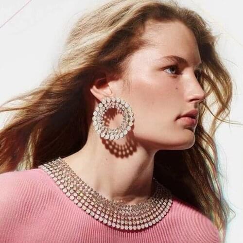 JIJIAWENHUA New Sparkling Rhinestone Big Hoop Earrings Luxury Womens Earrings Dinner Party Wedding Fashion Jewelry Accessories