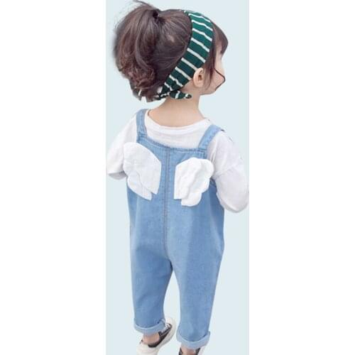Jumpsuit For Girl Patchwork Wing Girls Jumpsuit Jeans Three-Dimensional Pocket Kids Denim Overalls Autumn Baby Clothes For Girls