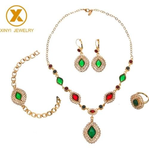 Fashion crystal jewelry set golden bride necklace earrings set party wedding dress jewelry gifts for women