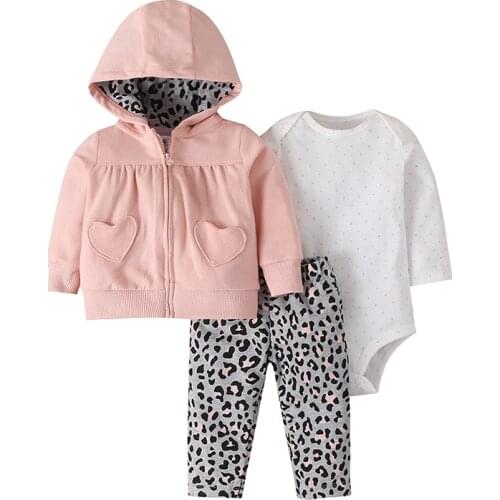 3PCS Infant Baby boy clothes sets Cartoon Animals Bear 2020 Fall Winter Warm Hooded Coat+Bodysuit+Pants Newborn Baby Outfits