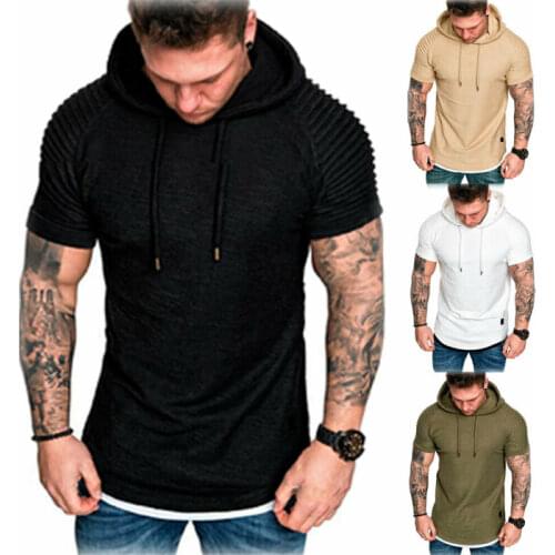 Fashion 2020 Mens Muscle Hoodie Tank Top Bodybuilding Gym Fit Workout Short Sleeve Summer Hoodie