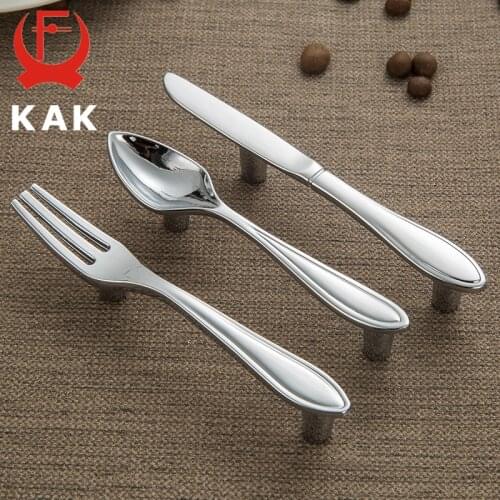 KAK Fashion Zinc Alloy Cabinet Handles Kitchen Spoon Fork Knife Cupboard Handles Drawer Knobs Novelty Furniture Handle 76mm