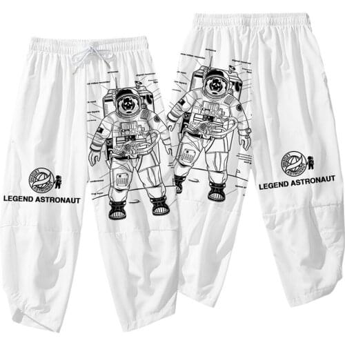 2021 Men Hip Hop Pockets Streetwear Harajuku Joggers Pants White Astronuat Print Harem Pants Fashion Casual Trousers