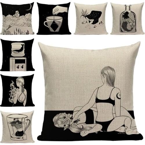 Human life art painting Cotton Linen Cushion Covers Decorative Pillowcases Abstract Printed Chair Pillow Cushions Home Decor