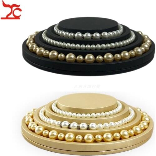 New Creative Round Bead Necklace Jewelry Display Holder Stand 3Layer Luxury PU Pear Emerald Necklace Display Organizer Rack Tray