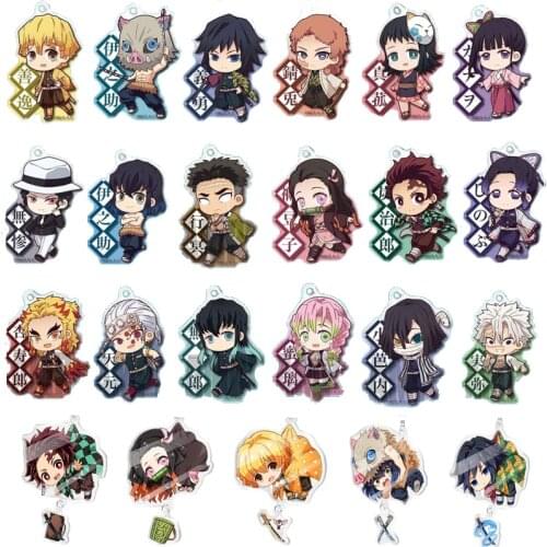 Wholesale 23Pcs Anime Demon Slayer Keychain Kimetsu no Yaiba Two-sided Acrylic Keyring Protagonist Pendant Jewelry